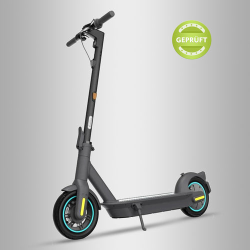 Gebrauchter Segway Ninebot MAX G30D II E-Scooter, dunkelgrau, mit gelben Akzenten und StVZO-konform