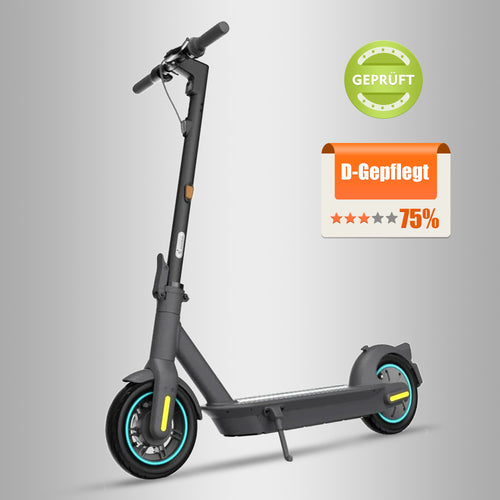 Gebrauchter Ninebot MAX G30D II E-Scooter, dunkelgrau mit gelben Akzenten, D-Gepflegt 75% Bewertung, E-Scooter Straßenzulassung
