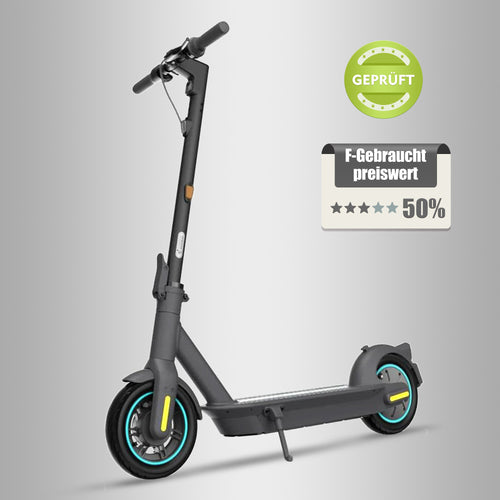 Gebrauchter Segway Ninebot MAX G30D II E-Scooter, dunkelgrau mit gelben Akzenten, geprüft und preiswert – 50 % Rabatt