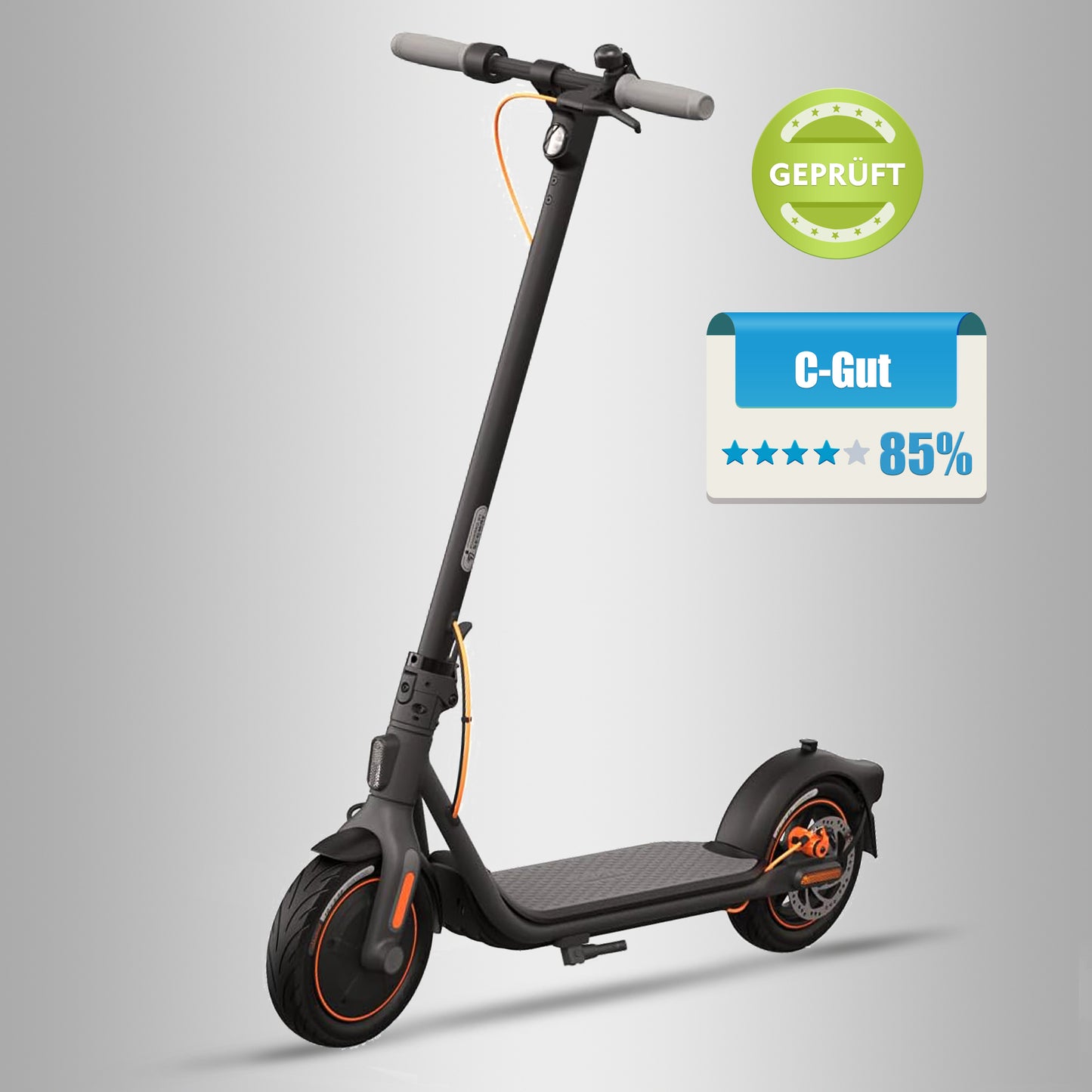 Segway Ninebot F40D schwarzer Elektroroller mit orangefarbenen Details, C-Gut geprüftes Label, ideal für E-Scooter Straßenzulassung
