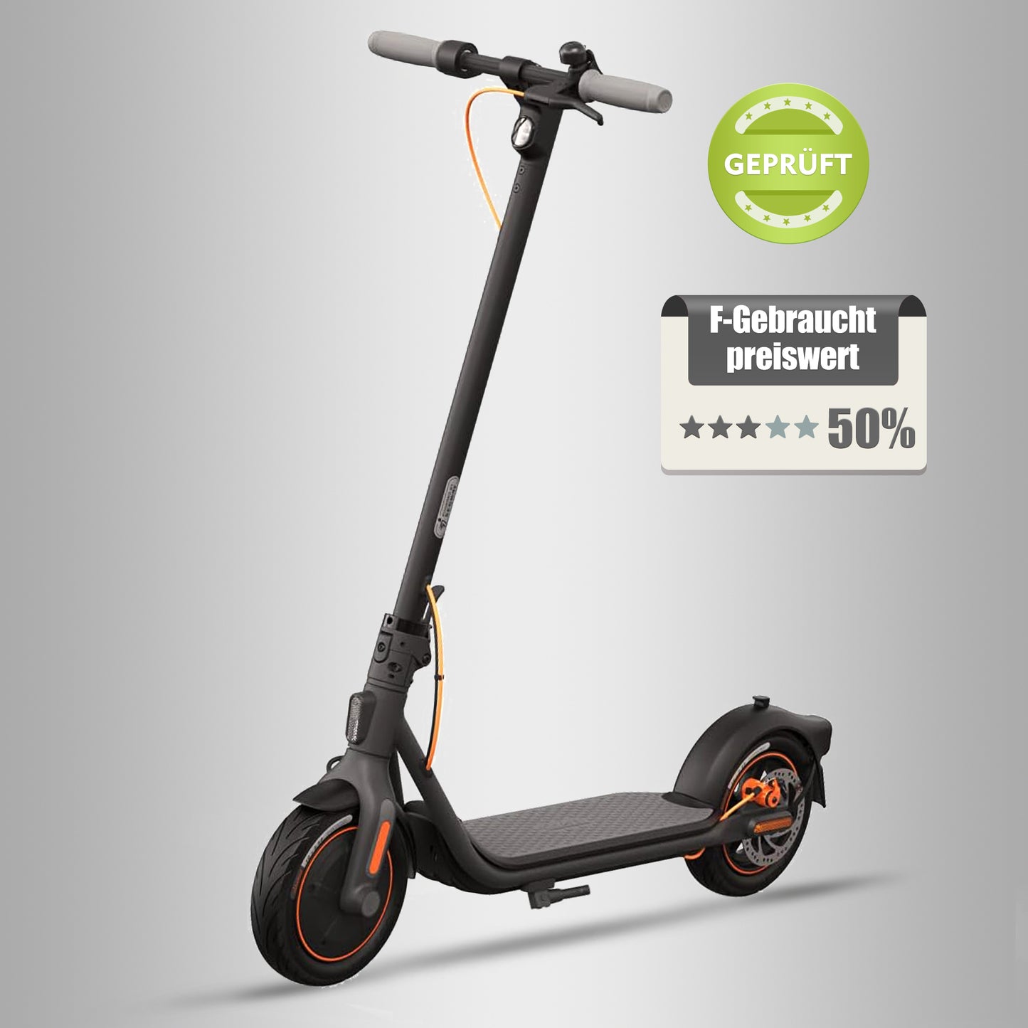Gebrauchter Segway Ninebot F40D E-Scooter, schwarz mit orangefarbenen Akzenten, geprüft und preiswert