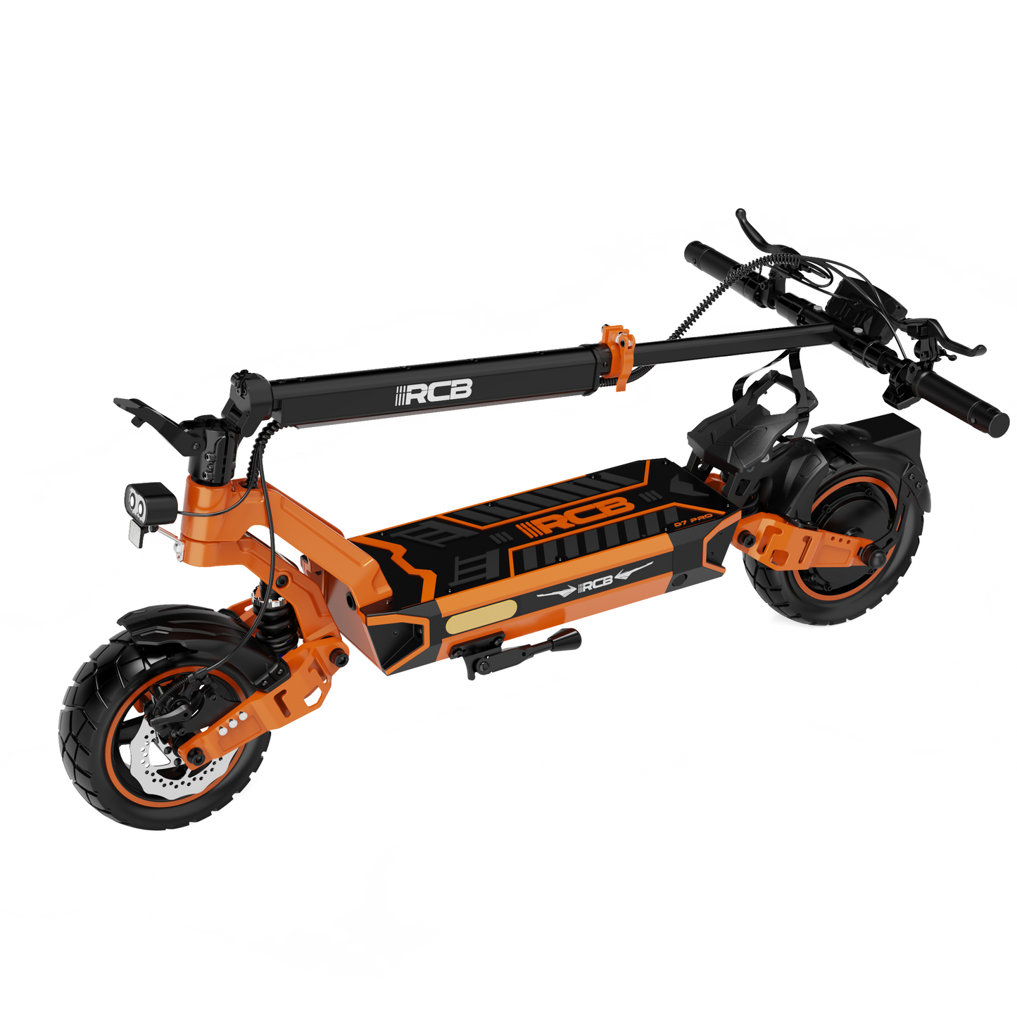 RCB D7 Pro E-Scooter in Orange und Schwarz mit integrierten Blinkern, ein Premium E-Scooter für den Einsatz in der Stadt und im Gelände.