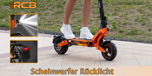 RCB D7 Pro Elektroroller mit integriertem Scheinwerfer und Rücklicht, Scheinwerfer Rücklicht.
