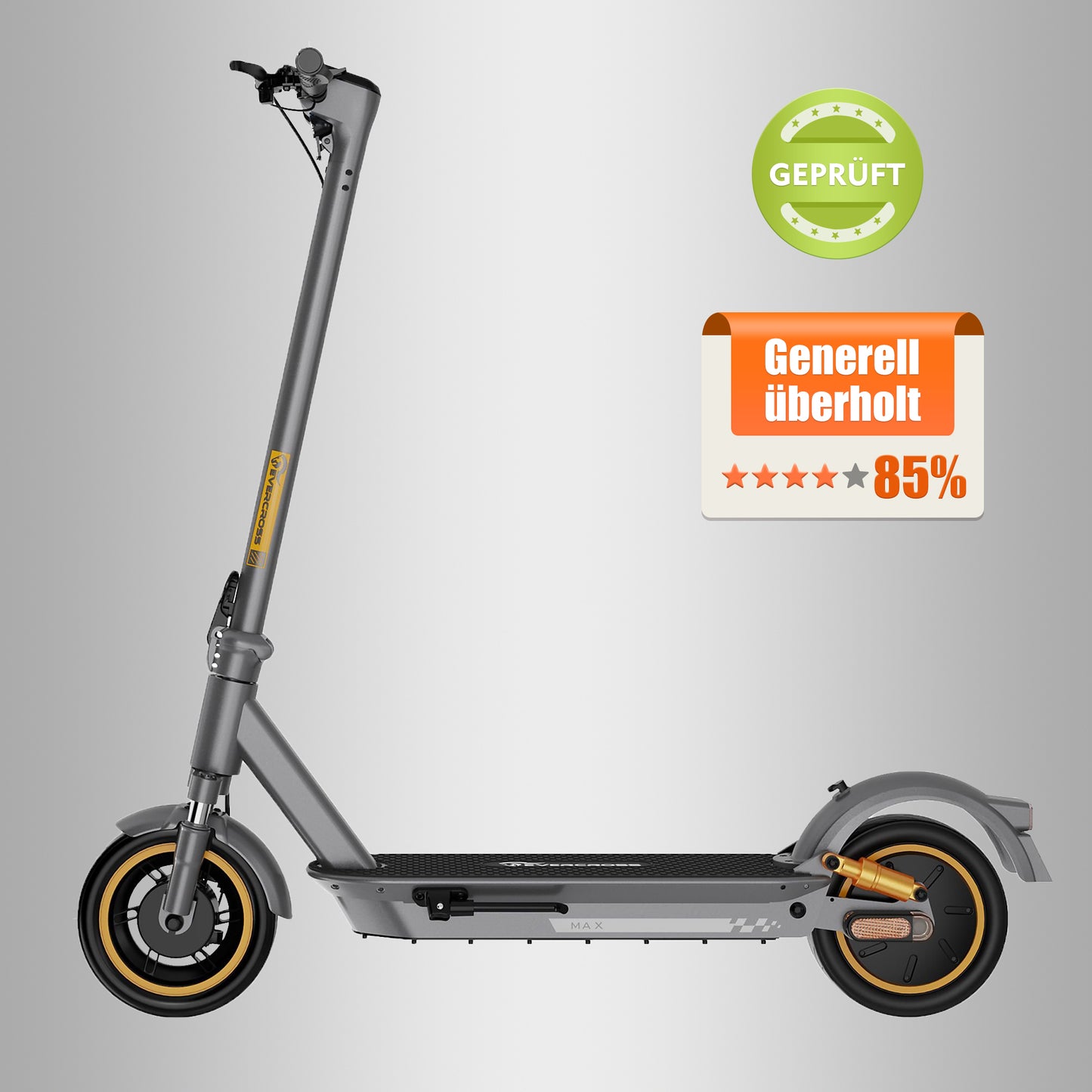 Gebrauchter EVERCROSS EV10S MAX Elektroroller in Grau mit goldenen Akzenten, Geprüft und 85% Bewertung