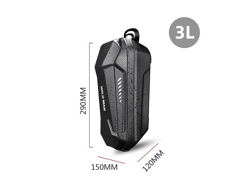 WILDMAN 3L wasserdichte Lenkertasche für E-Scooter, schwarz mit strukturierter Oberfläche, Maße 290x150x120mm.