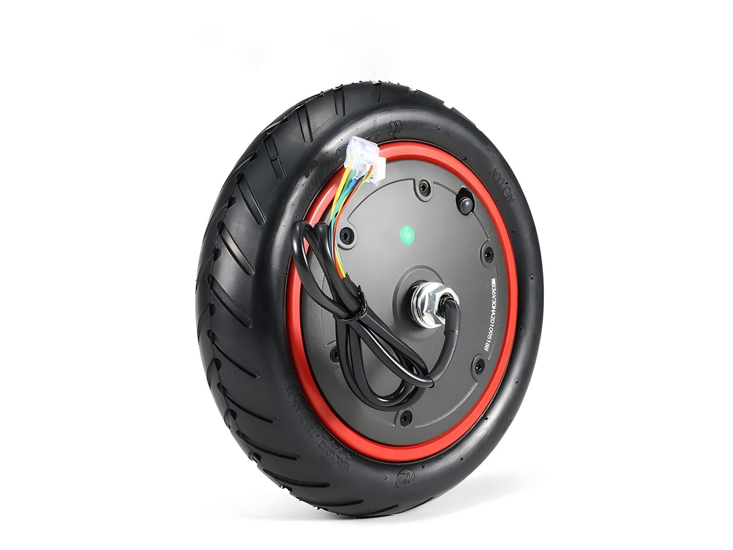 Hinterradnabenmotor für Elektroroller mit 8,5-Zoll-Reifen für Xiaomi M365Pro, schwarzer Reifen und rote Felge.