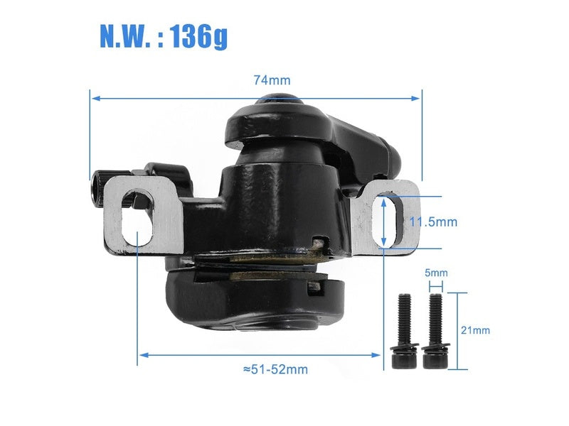 Schwarzer Aluminium-Bremssattel mit Schrauben für Xiaomi M365/M365Pro, Maße abgebildet, E-Scooter Reparaturteil