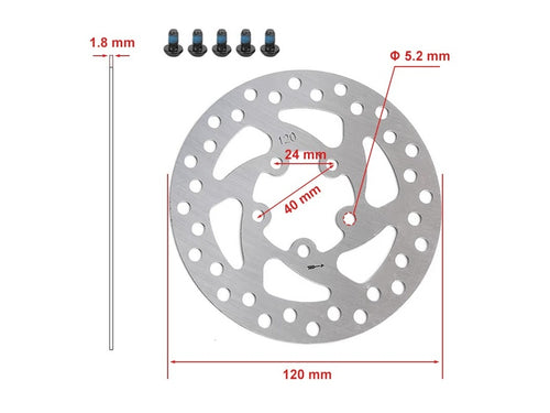 Silberne 120-mm-Bremsscheibe für Xiaomi M365 Pro mit Abmessungen und Maßen