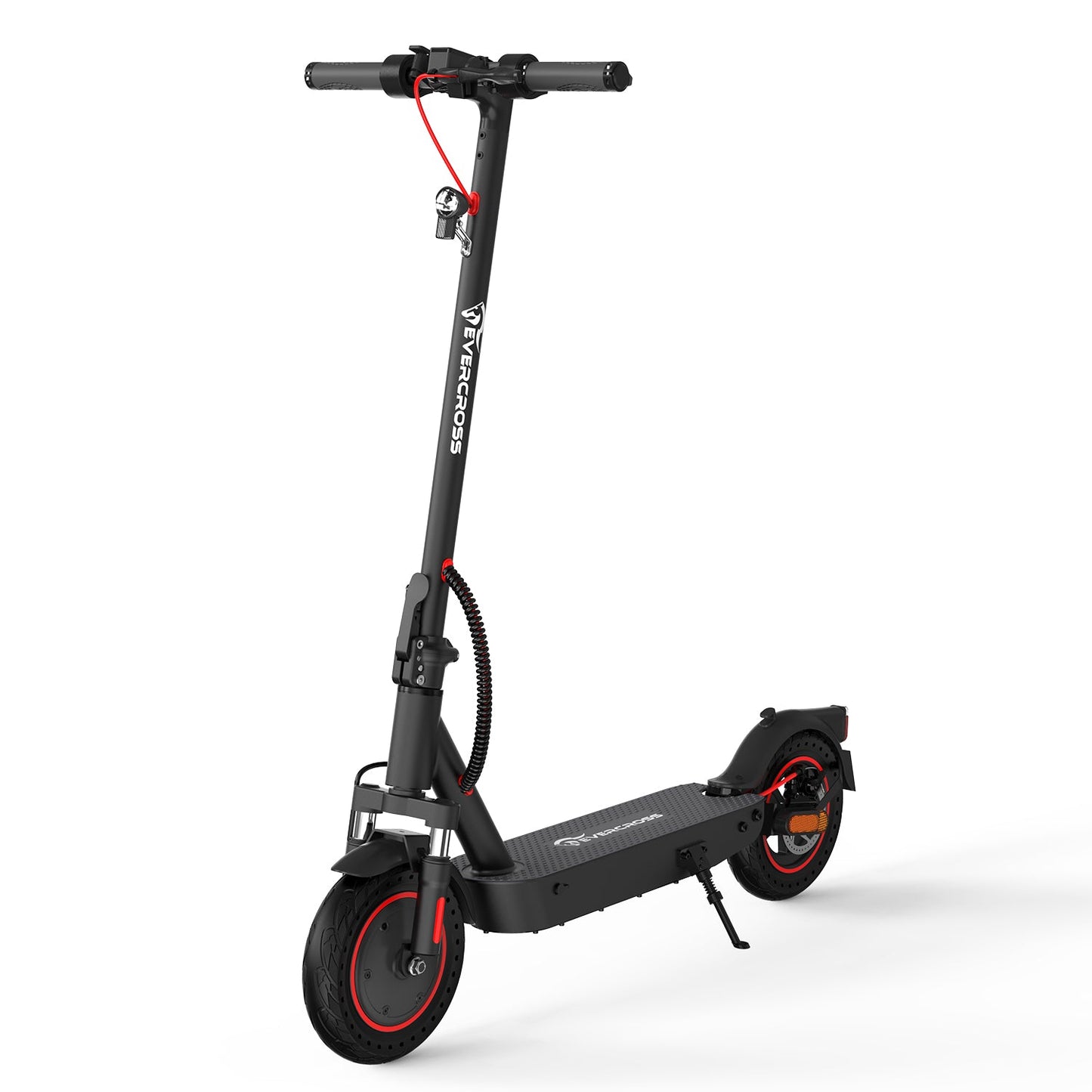Evercross EV10K Pro E-Scooter in Schwarz mit roten Details, perfekt für die urbane Mobilität. Evercross E-Scooter EV10K PRO - WeRoll Tech