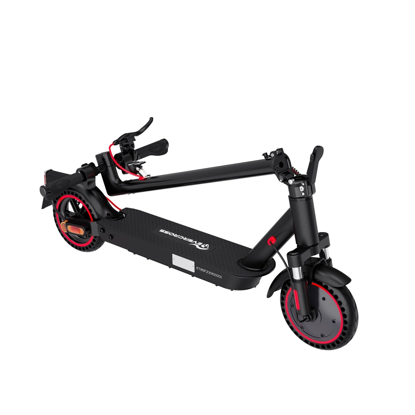 Kompakter Evercross E-Scooter EV85F in Schwarz mit roten Akzenten – faltbar und stylisch. Evercross E-Scooter EV85F - WeRoll Tech
