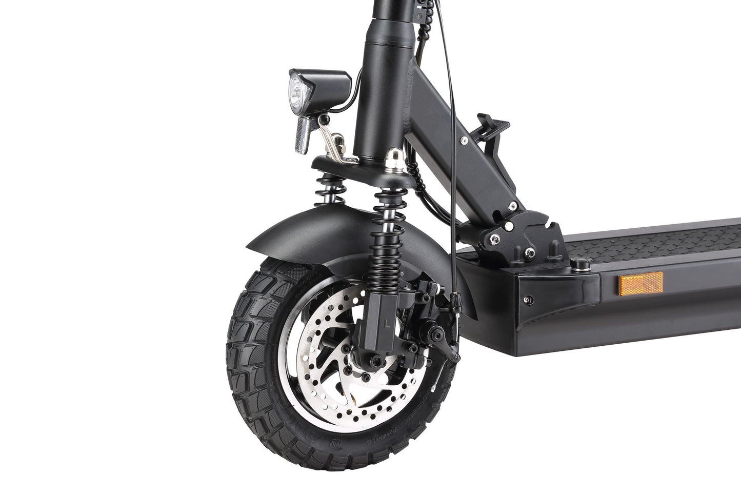 Vorderansicht des Joyor Y8-S E-Scooters mit robustem Offroad-Reifen und Bremssystem, Joyor Offroad E-Scooter Y8-S (ABE) - WeRoll Tech