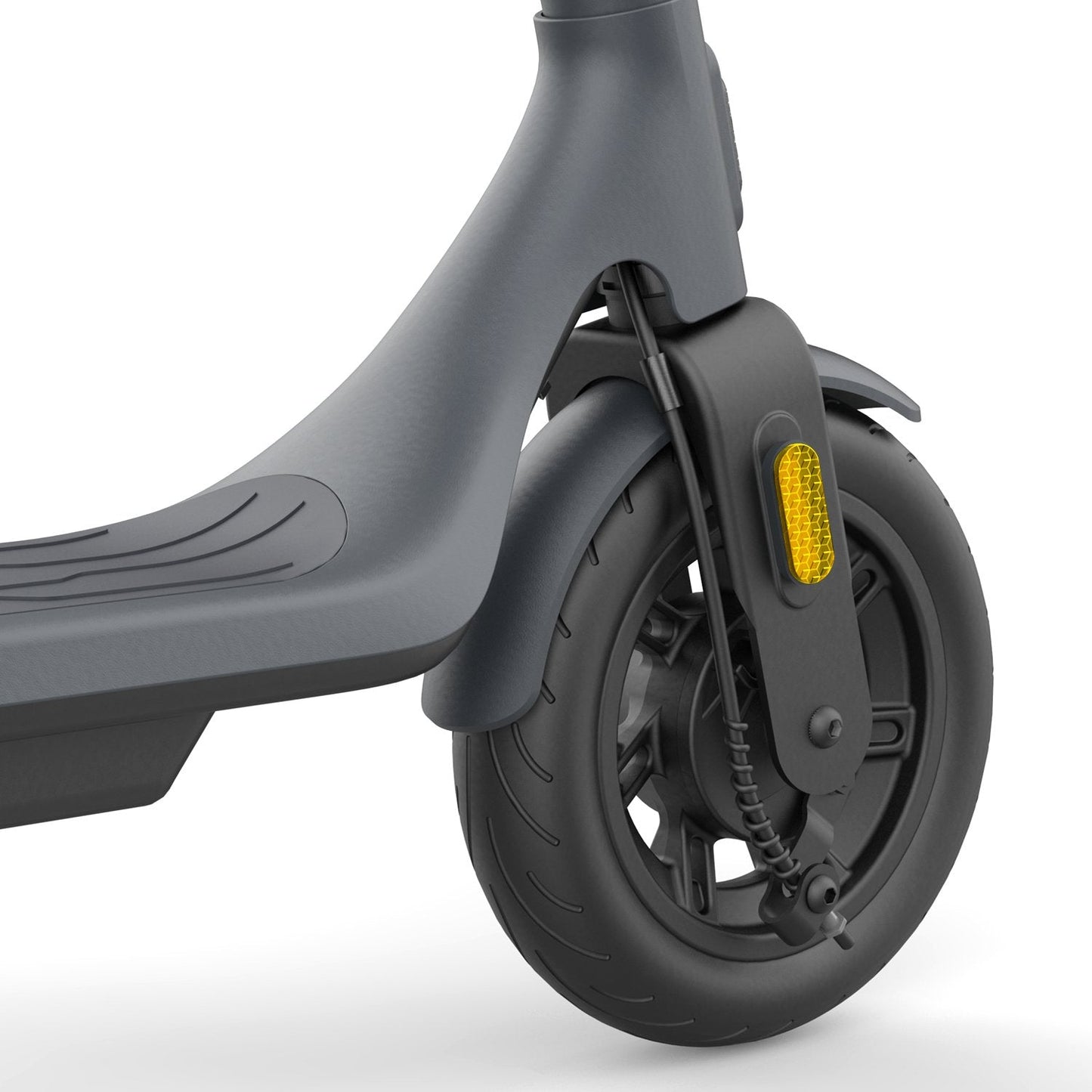 Vorderrad des LEQI Smart E-Scooter A11 in elegantem Grau für optimale Mobilität.
