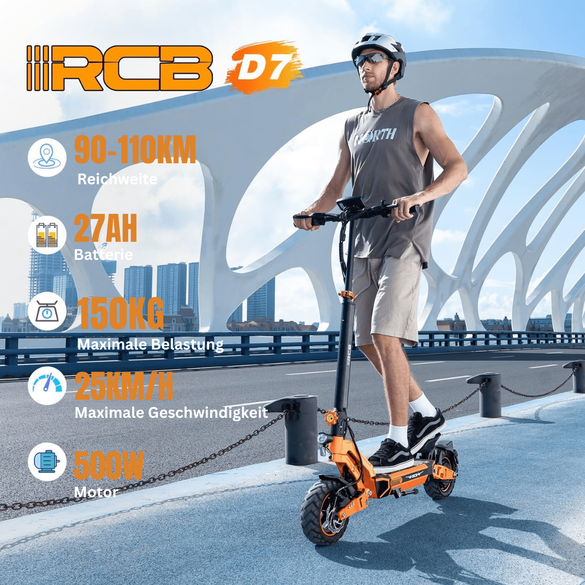 RCB D7 Pro E-Scooter mit 500W-Motor und 110 km Reichweite. RCB E-Scooter D7 Pro-WeRoll Tech