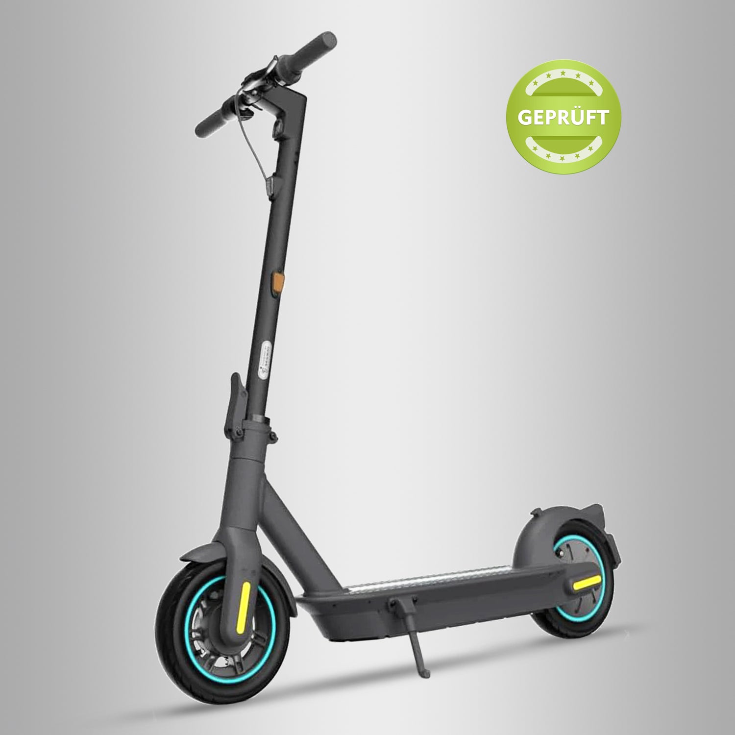 Gebrauchter Segway Ninebot MAX G30D II E-Scooter, dunkelgrau, mit gelben Akzenten und StVZO-konform