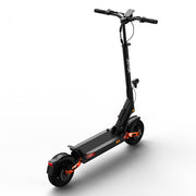 Joyor T10 Offroad E-Scooter: Schwarzer E-Scooter mit Offroad-Reifen und orangen Akzenten, geeignet für den Einsatz im Gelände.