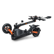 Joyor S8E E-Scooter mit Sitz, schwarzem Rahmen mit orangen Akzenten. Ideal für Stadt und Gelände.