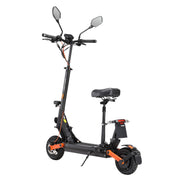 Joyor S8E E-Scooter mit Sitz – Schwarzer Elektroroller mit orangefarbenen Akzenten und Offroad-Reifen für den Einsatz in der Stadt und im Gelände